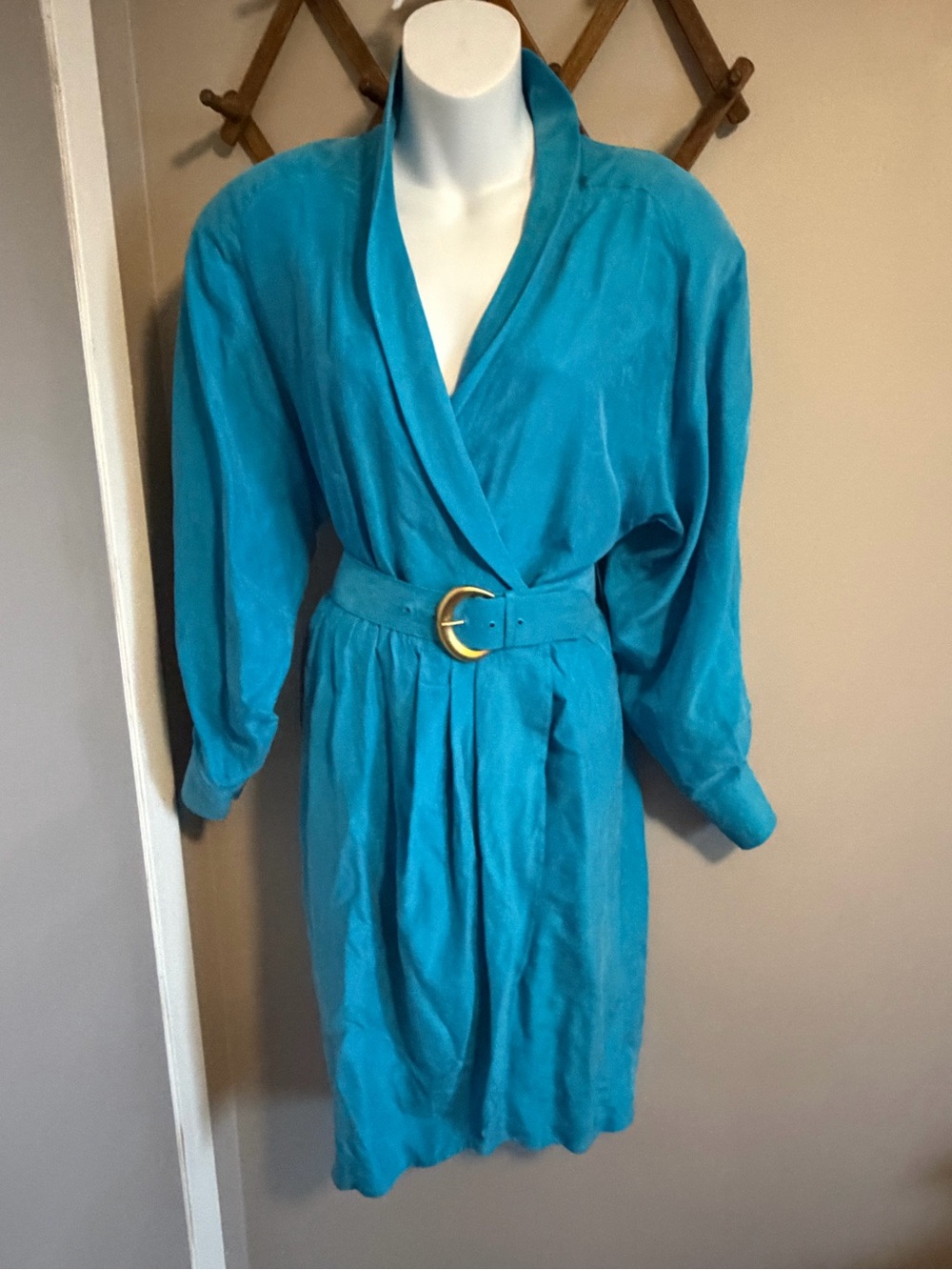 Vintage Casual Corner Sky Blue Silk Belted Wrap Dress 8